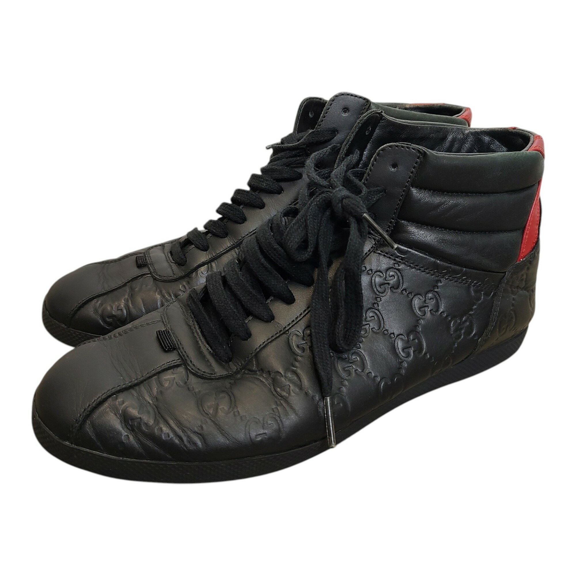 樂天商城 - 【中古】GUCCI グッチ Signature High GGスプリーム ハイカット レザー スニーカー 450886 7 2/1 ブラック メンズ