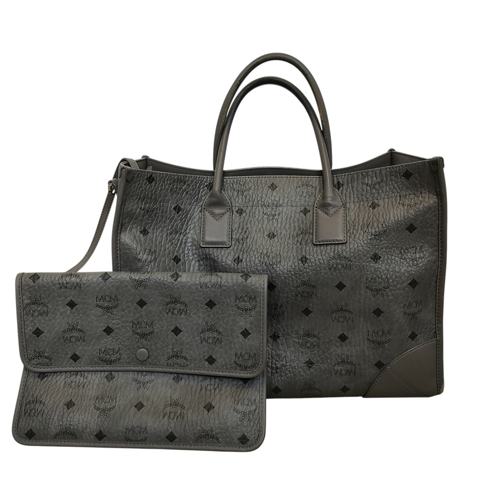 樂天商城 - 【中古】MCM エムシーエム LARGE MUNCHEN TOTE ヴィセトス トートバッグ ポーチ付き MWTCSBO03EG001 F グレー メンズ