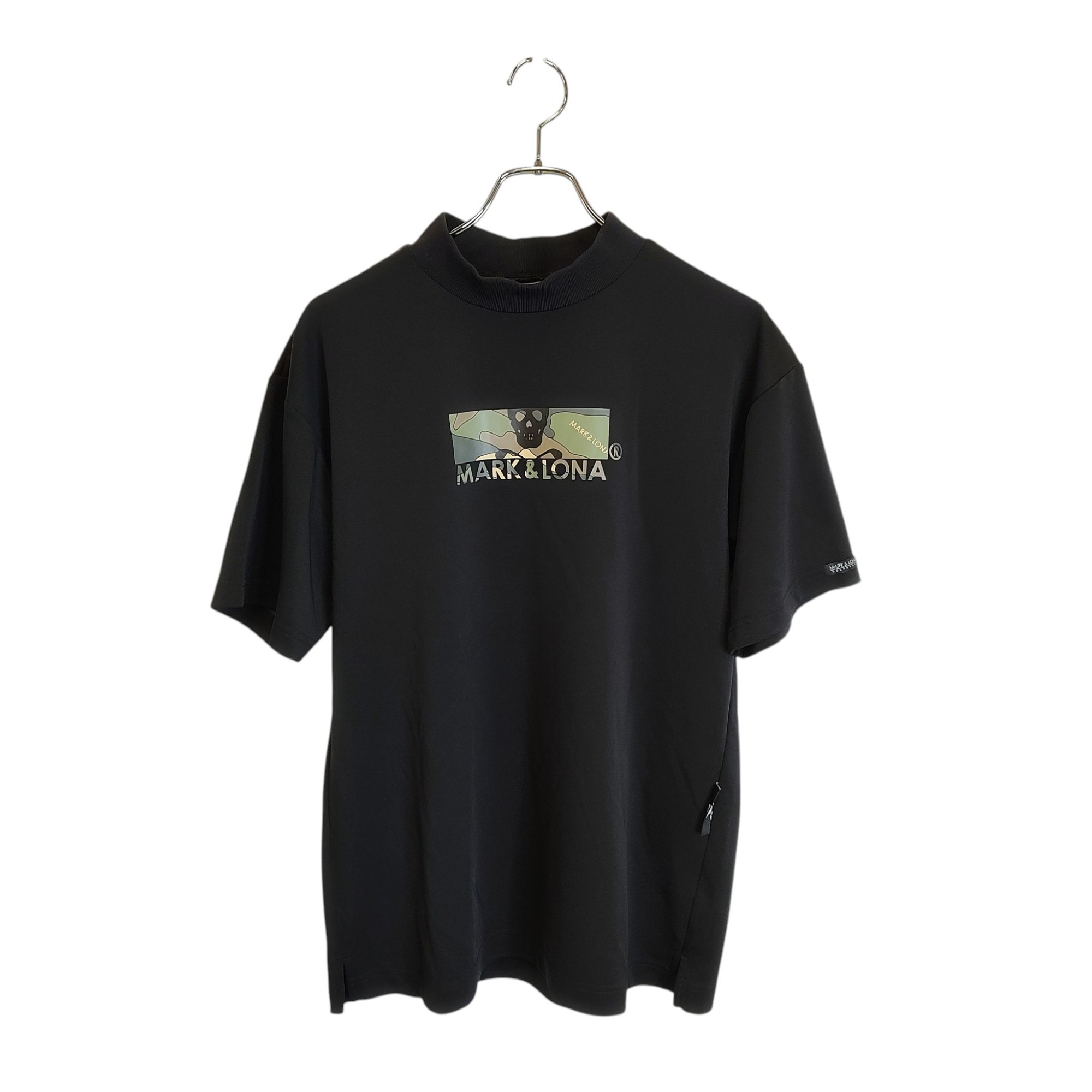 【中古】MARK&LONA マークアンドロナ ゴルフ 24SS GIS Spounge Mock Tee ダンボールニット 半袖 モックネック Tシャツ MLM-4B-AA13 48 ブラック/カモフラ メンズ