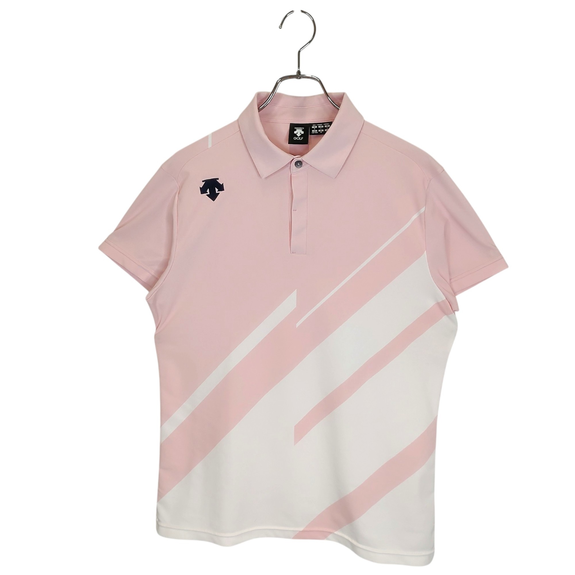 【中古】DESCENTE GOLF デサントゴルフ 半袖 ポロシャツ DGMPJA000P L ピンク/ホワイト メンズ