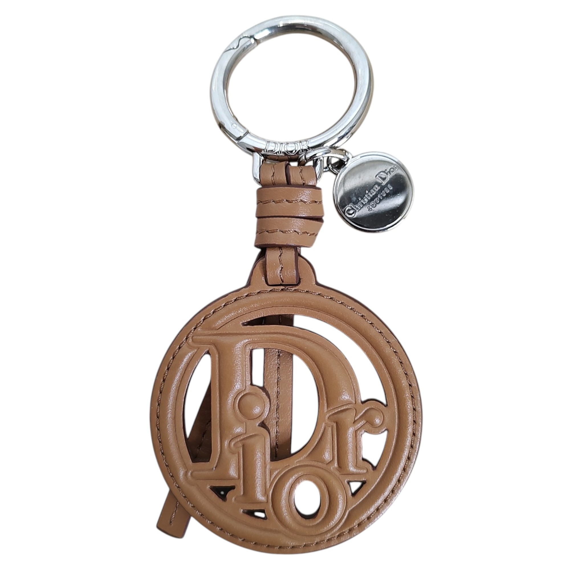 【中古】DIOR ディオール オブリーク レザーキーホルダー バックチャーム F ブラウン×シルバー メンズ/レディース