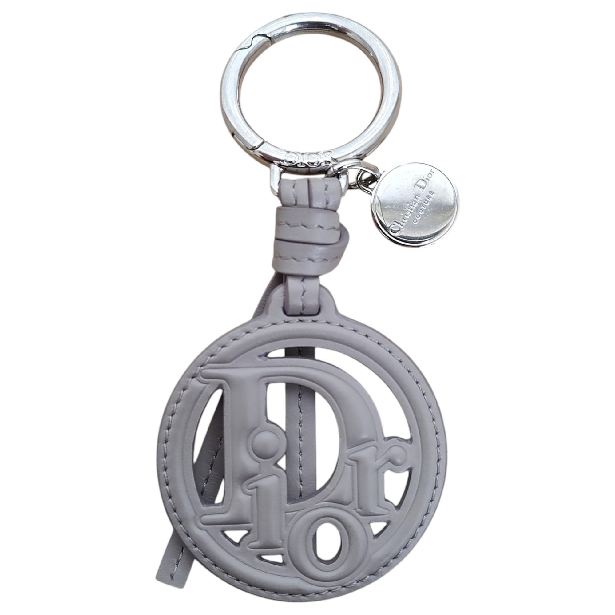 【中古】DIOR ディオール オブリーク レザーキーホルダー バックチャーム F ベージュ系 メンズ/レディース