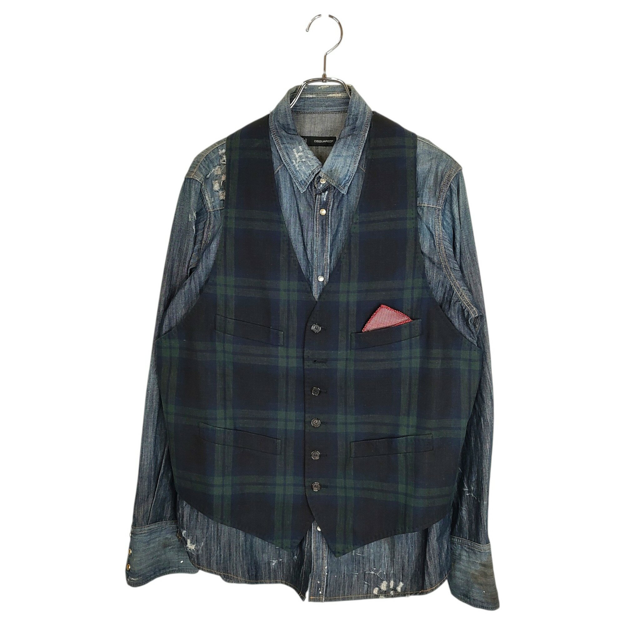 DSQUARED2 ディースクエアード Vintage processed vest docking denim shirt ヴィンテージ加工 ベストドッキング デニムシャツ ジャケット S74FZ0003 52 マルチ メンズ