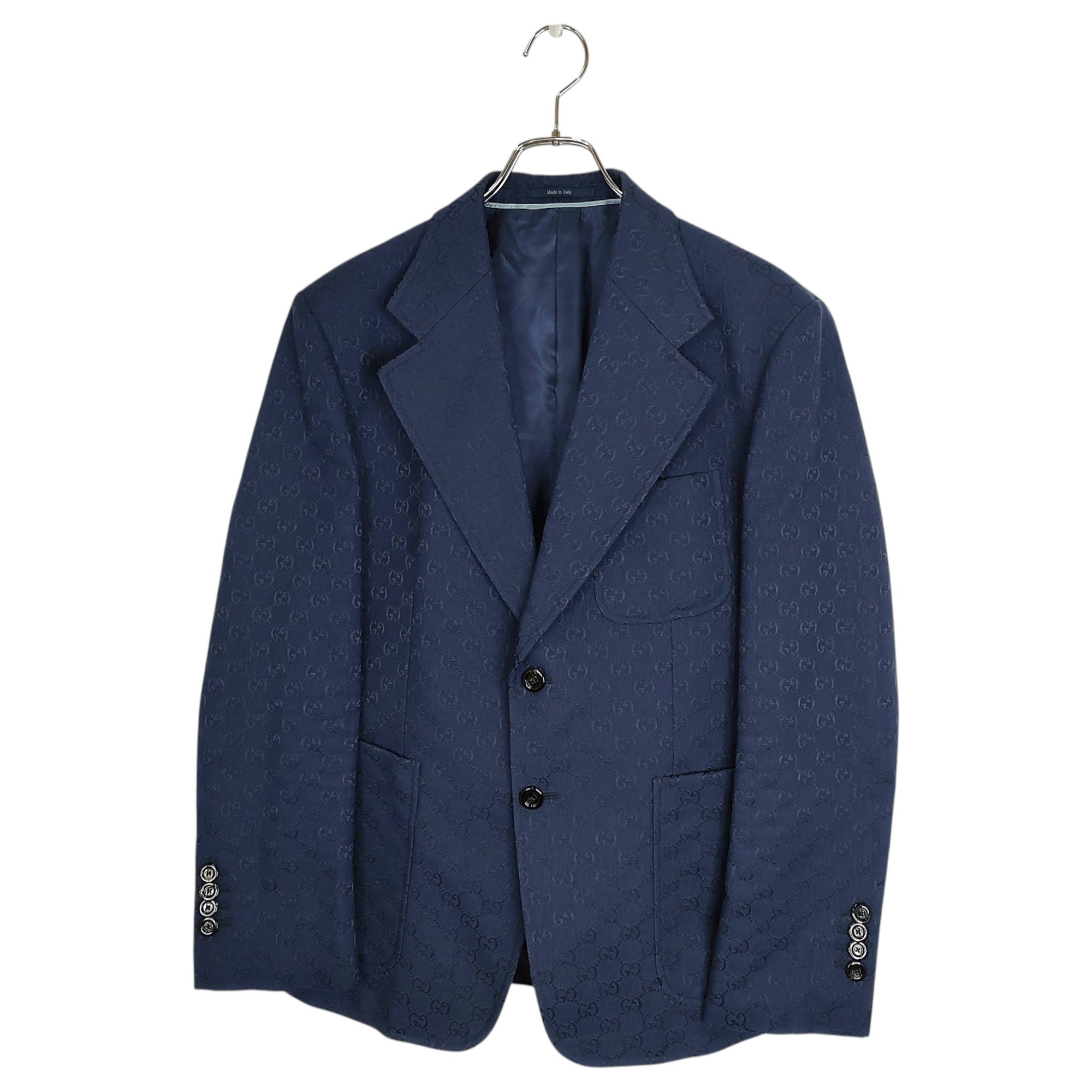 gucci///////////////\' - 【中古】GUCCI グッチ GG コットンブレンド フォーマル テーラードジャケット 698742 ZKU09 50 ネイビー メンズ