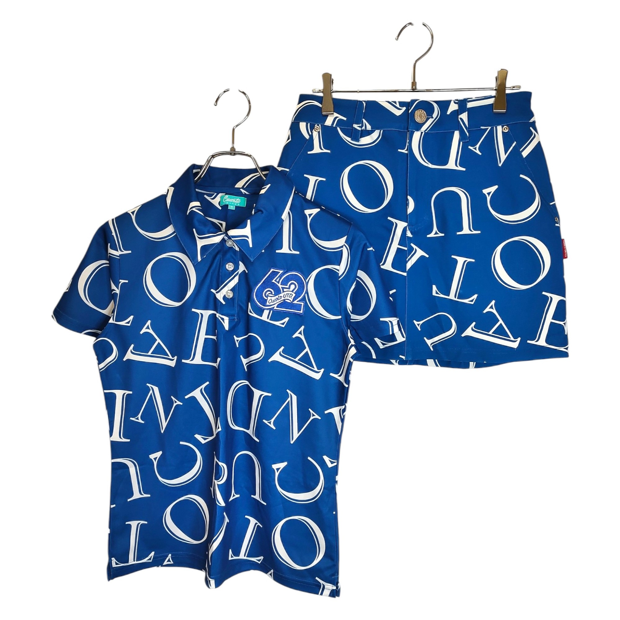 CUARTO UNITED クアルトユナイテッド SET UP セットアップ S/S All-over pattern POLO/ スカート SKIRT M3189/M3190 上M/下S ブルー×ホワイト レディース