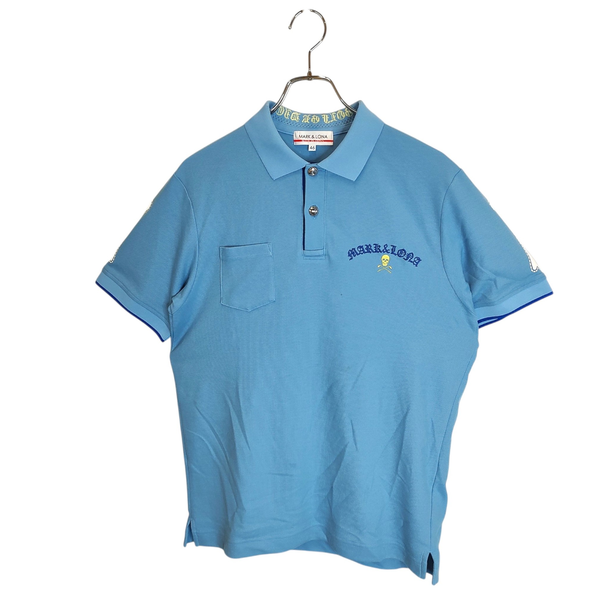 MARK&LONA マークアンドロナ ゴルフ Bones Pique Polo 半袖 ポロシャツ MLM-6A-AP06 46 ライトブルー メンズ
