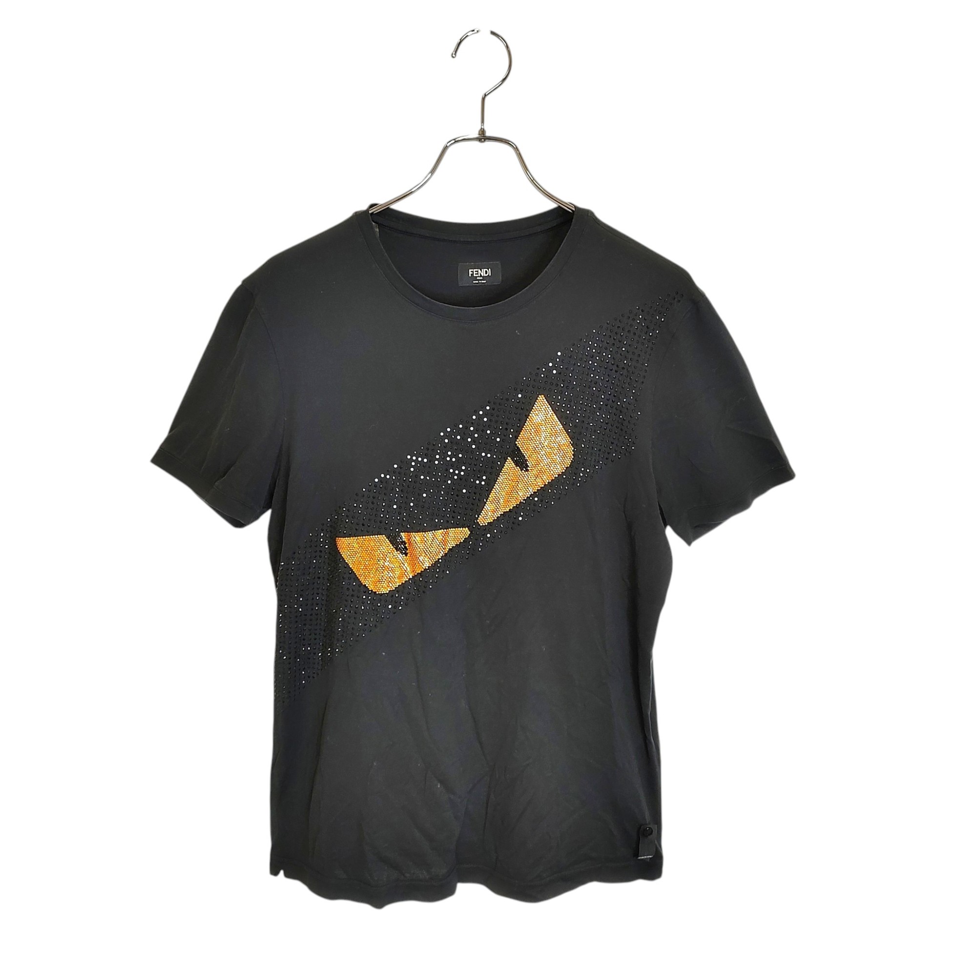 FENDI フェンディ バグズロゴ ラインストーン 半袖 カットソー Tシャツ FY0894 A2F0 M ブラック レディース