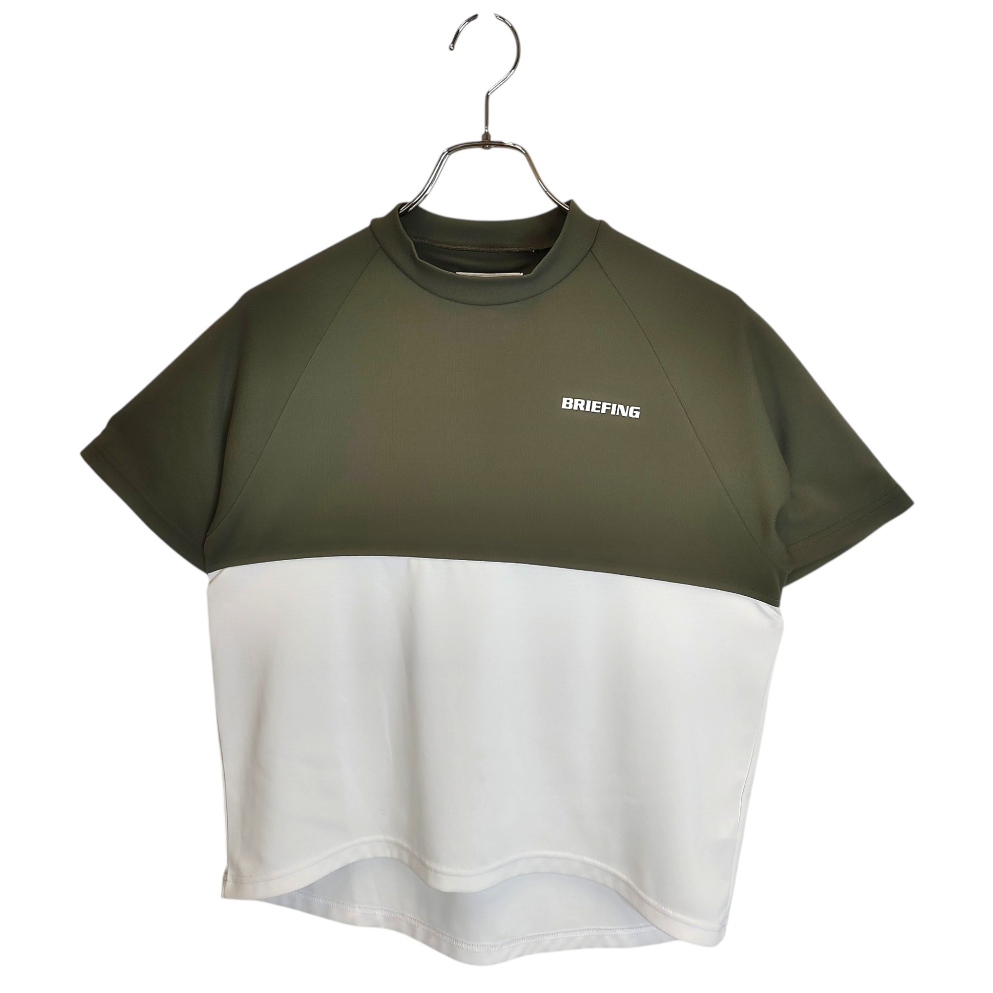 BRIEFING GOLF ブリーフィングゴルフ 25SS バイカラー 半袖 モックネック Tシャツ BRG251W35 S オリーブ/ホワイト レディース