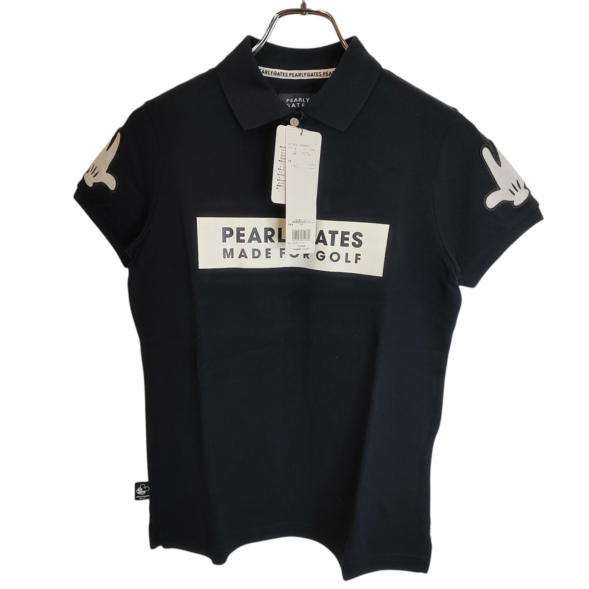 PEARLY GATES パーリーゲイツ ゴルフ × Disney ミッキーワッペン 半袖 ポロシャツ 055-1260002 0 ブラック レディース