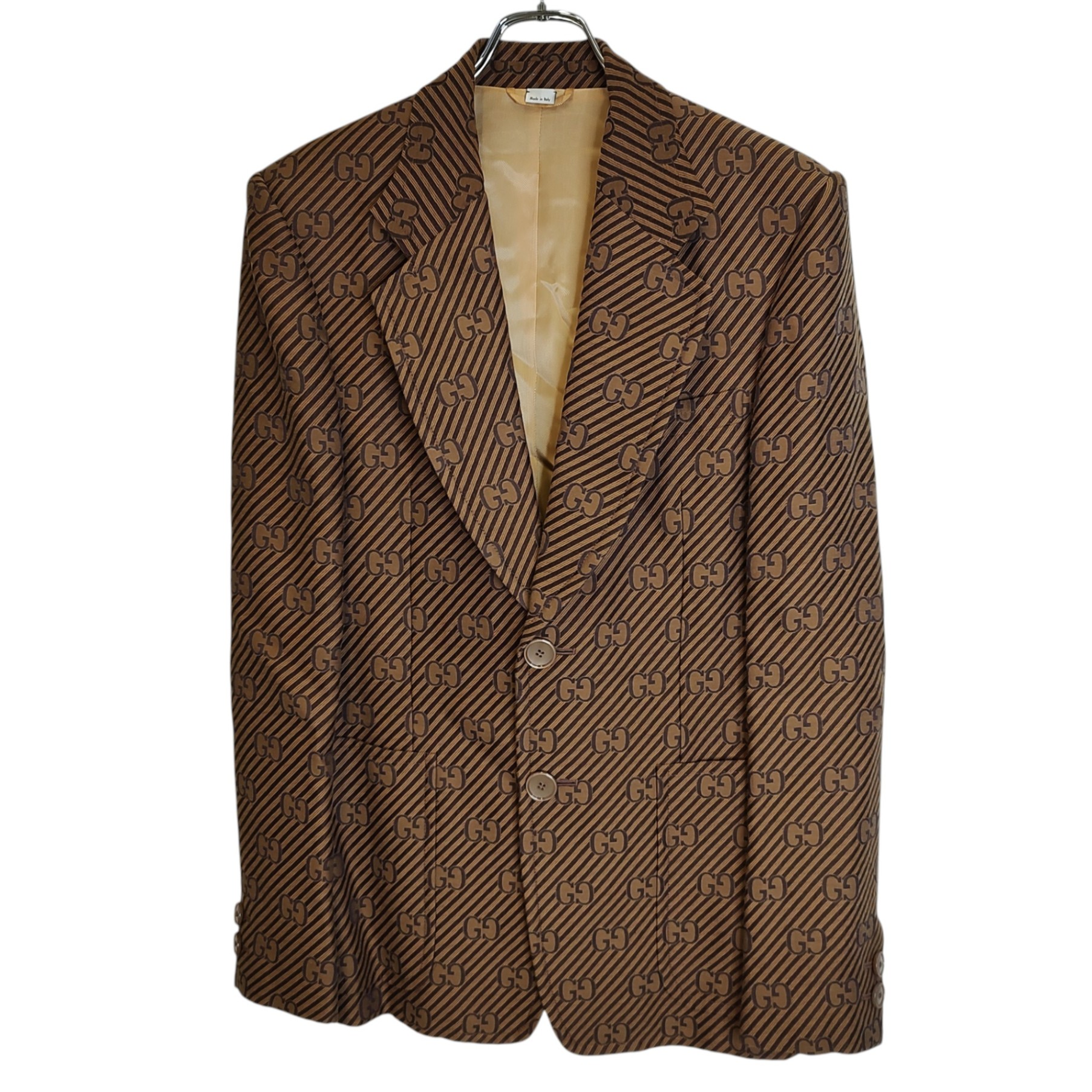 GUCCI グッチ 20AW GG Jacquard Jacket GG総柄 ストライプ ジャガード テーラードジャケット 618666 ZAEAK 48 ブラウン メンズ
