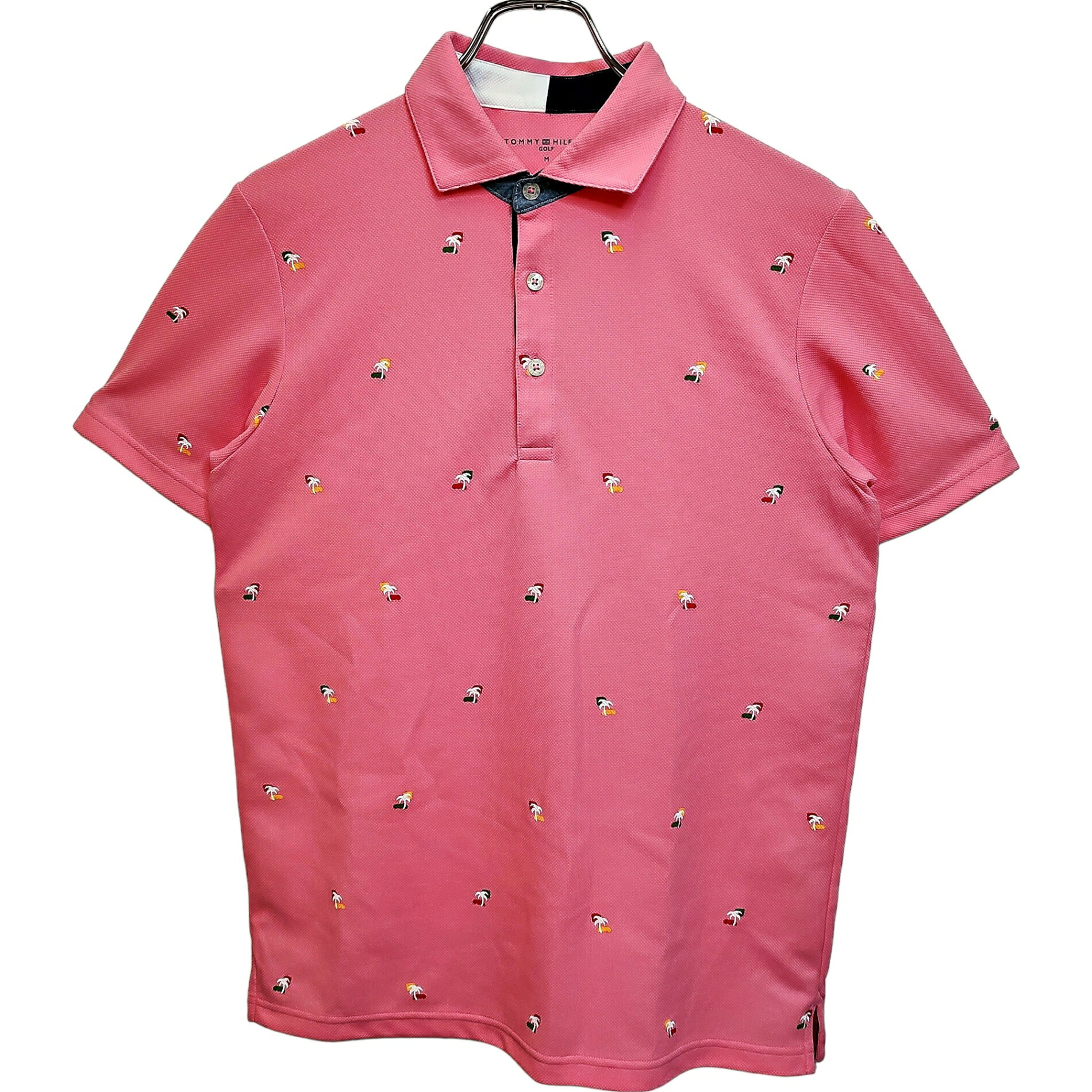【中古】Tommy Hilfiger GOLF トミー ヒルフィガー ゴルフ 総柄 半袖 ポロシャツ THMA942 M ピンク メンズ