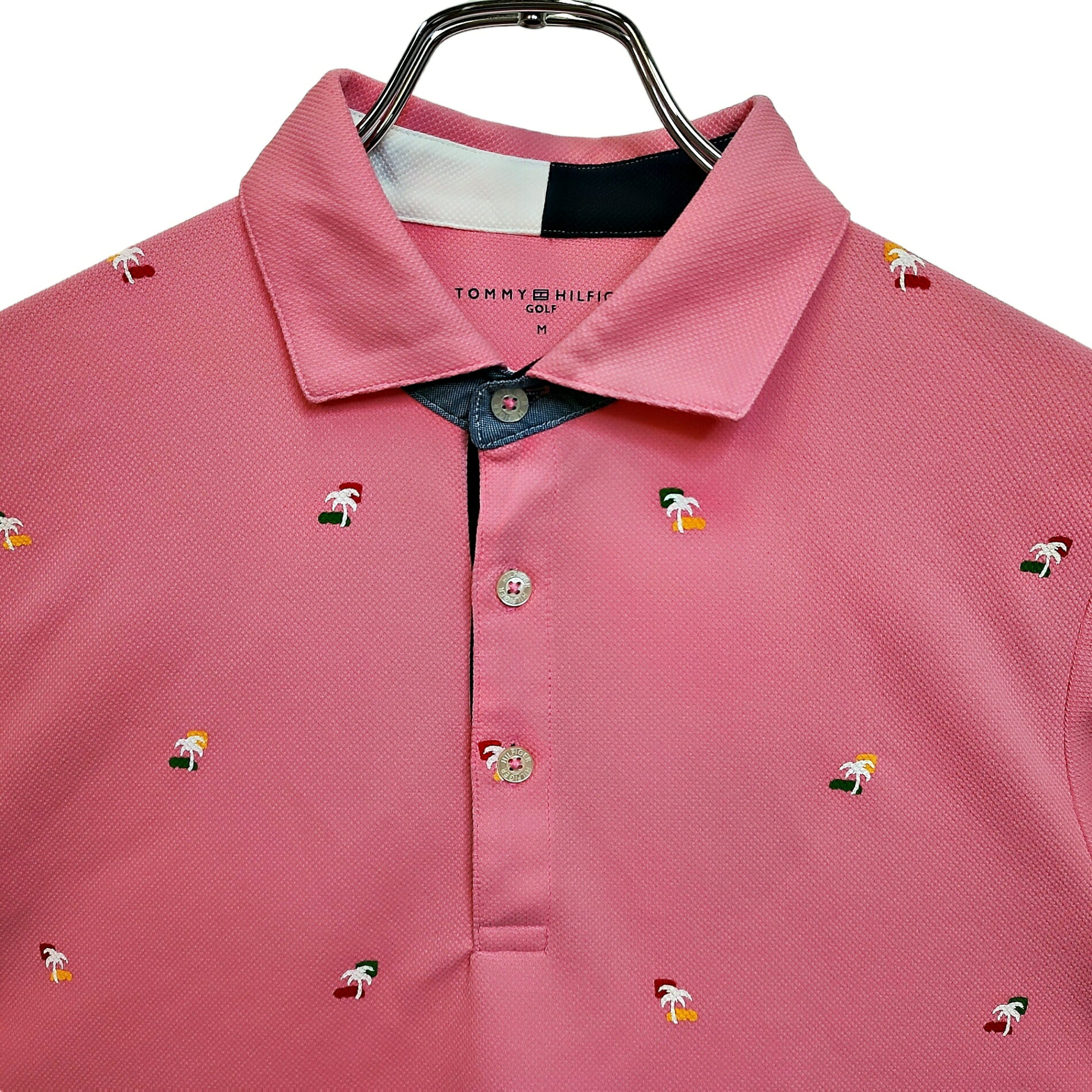 TRIGGER 楽天市場店の【中古】Tommy Hilfiger GOLF トミー ヒルフィガー ゴルフ 総柄 半袖 ポロシャツ THMA942 M ピンク メンズ｜アングル3