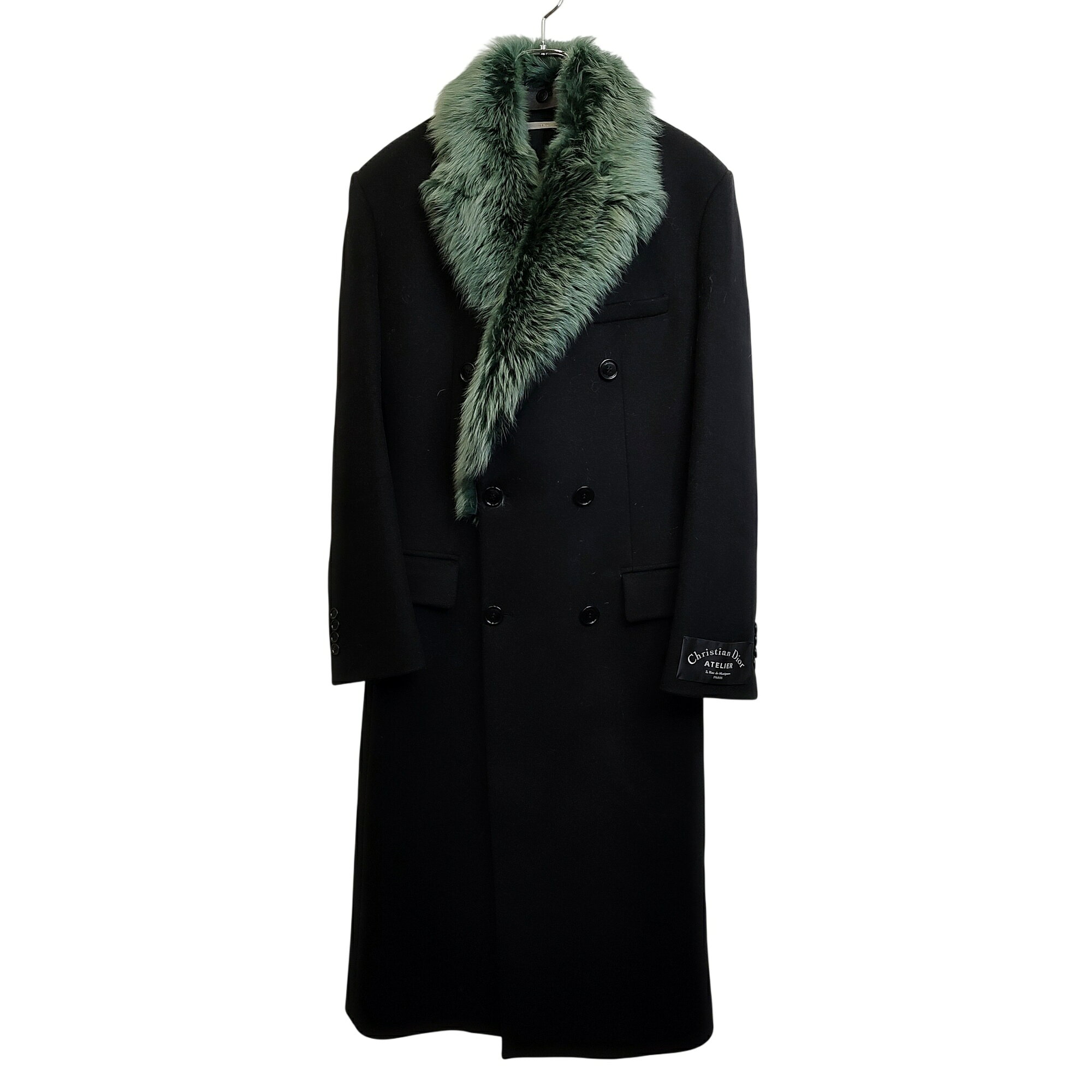 【中古】DIOR HOMME ディオール オム 18AW ダブルブレスト チェスターコート 833C326C3183 52 ブラック/グリーン メンズ