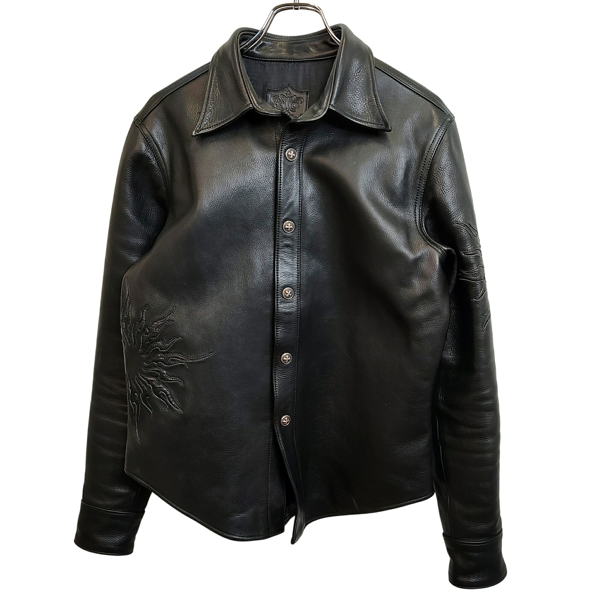 【中古】Rizard Head リザードヘッド Baby Carf Leather jacket and shirt ベビー カーフレザージャケット シャツ F ブラック メンズ