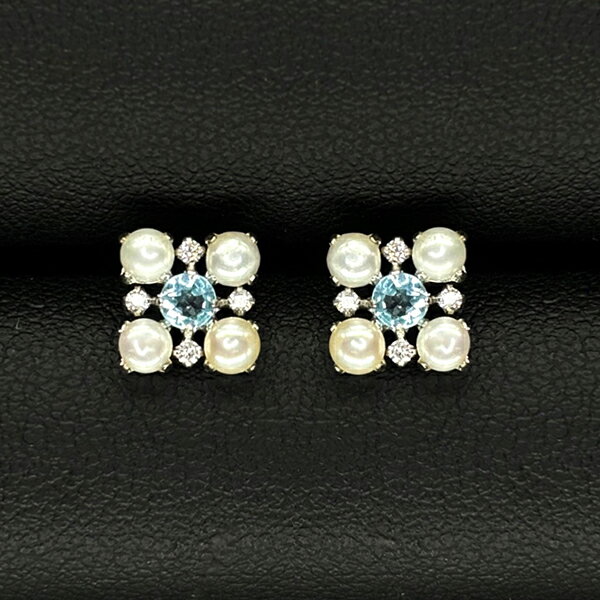 乐天商城 - K10WG ブルートパーズ タンスイパール ピアス 10金 ホワイトゴールド 淡水 キュービックジルコニア 水色