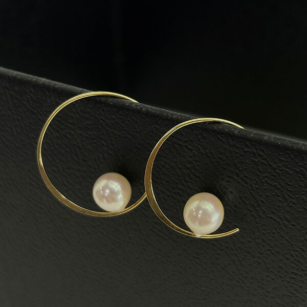 Rakuten - K18YG パール ピアス 6.0 アコヤ真珠 ハーフフープピアス 本真珠 イエローゴールド 両耳 シリコンキャッチ 華奢 プレゼント ギフト サークル 地金