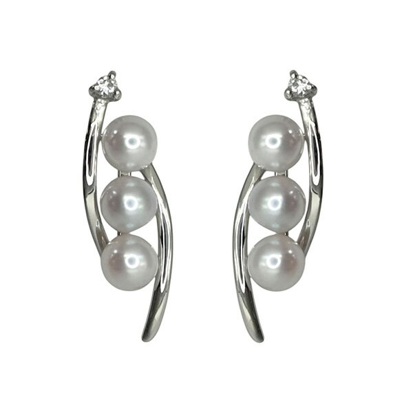 乐天商城 - 18金 ホワイトゴールド パール ピアス K18 30.-3.5 両耳 真珠 アコヤ真珠 本真珠 スタッドピアス シリコンキャッチ トリプル 三粒 ダイヤモンド