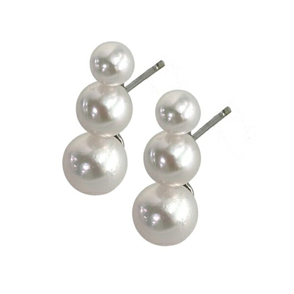 乐天商城 - パールピアス 三連 プラチナ アコヤ真珠 4-6mm スタッドピアス 両耳用 Pt900 プラチナ900 シリコンキャッチ