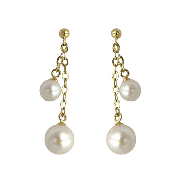 Rakuten - アコヤ真珠 2粒 18金 イエローゴールド ピアス 揺れる ぶら下がり 5.0 6.5 両耳 スタッドピアス パール 本真珠 シリコンキャッチ