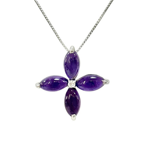 Rakuten - アメジスト 花モチーフ ネックレス プラチナ ネックレス ペンダントネック ダイヤモンド 2.71ct D-0.02 スライドアジャスター 長さ調整可能