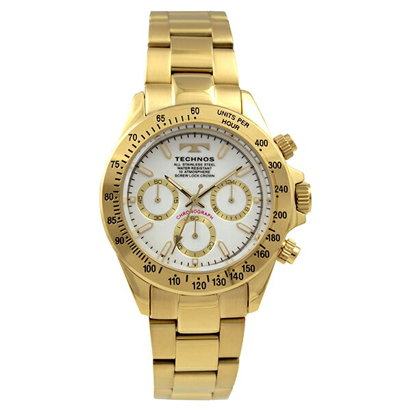 Rakuten - TECHNOS テクノス T4C01GW メンズ オールステンレス ゴールド ホワイト文字盤 クォーツ時計