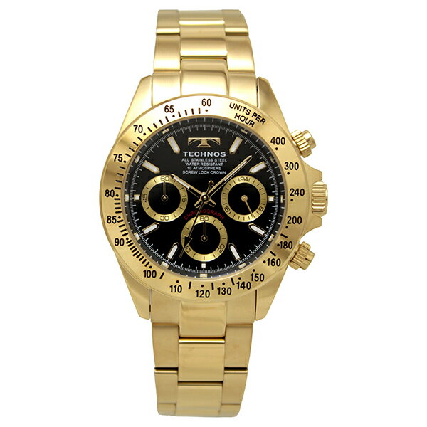 TECHNOS テクノス T4C01GB メンズ オールステンレス ゴールド ブラック文字盤 クォーツ時計