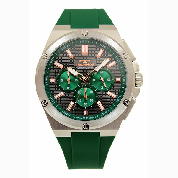 TECHNOS テクノス T6C27PM メンズ 5気圧防水 シリコンバンド 3針 クロノグラフ 尾錠バックル バンド調..