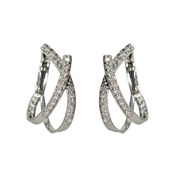 Rakuten - 277156 K18WG ダイヤモンドフープピアス レディース 両耳 バネキャッチ 4月 誕生石 ピアス 輪っか ホワイトゴールド 国内正規品 送料無料