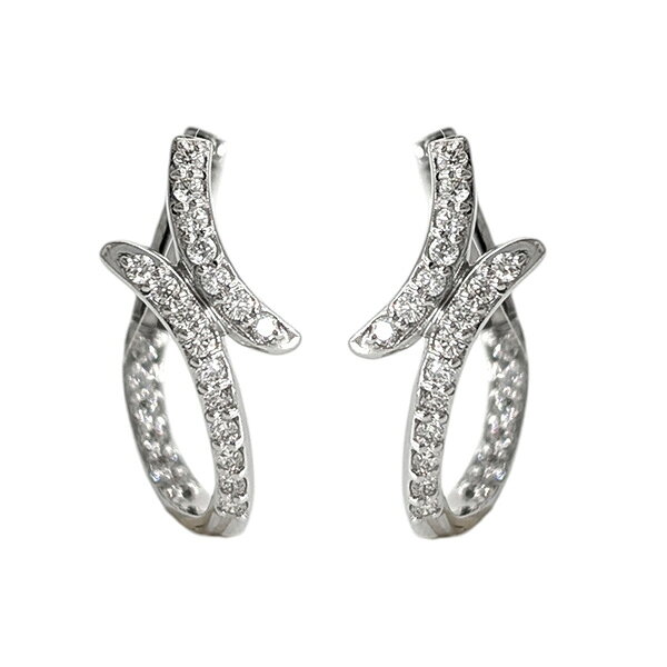 Rakuten - フープピアス ダイヤモンド 輪っか デザインピアス おしゃれ 豪華 小ぶり レディースピアス 誕生石 4月 18金 ホワイト ゴールド バネキャッチ 両耳