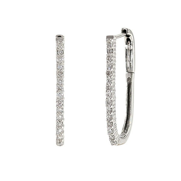 Rakuten - エタニティピアス ダイヤモンド 縦長 シンプル ホワイトゴールド 4月 誕生石 バネキャッチ レディース 両耳 輪っか ピアス