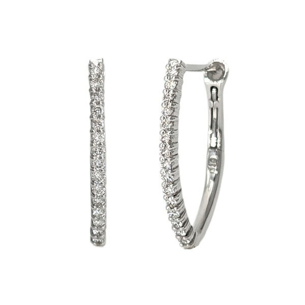 Rakuten - V字　ダイヤモンドピアス フープピアス 18金 ゴールド レディース 両耳 バネキャッチ 4月 誕生石 お洒落 華やか 輪っか シンプル ピアス ピヤス ぴあす