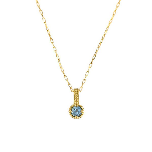 乐天商城 - ブルートパーズ ネックレス 0.13ct K18YG イエローゴールド 18金 11月誕生石 天然石 一粒 ミル打ち アンティーク調 ペンダント ジュエリー レディース ギフト