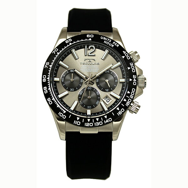 TECHNOS テクノス T8C03BE ガンメタル文字盤 3針 デイト クロノグラフ シリコンベルト