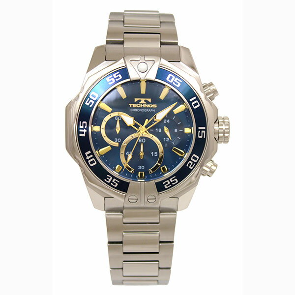 メーカー：TECHNOS テクノス製品名：T6C40GNJANコード：4589911886096防水：5気圧防水ケースサイズ（mm）：約46.7mmバンド素材：ステンレスケース素材：ステンレス商品仕様：スポーティで存在感のあるデザインが魅力のクロノグラフ腕時計。 視認性に優れたインデックスとベゼルを備え、ビジネスからカジュアルまで幅広いシーンで活躍する一本です。 【商品詳細】 ムーブメント：電池式（VD54 TMI ） 電池：SR920SW（電池寿命：約3年） ※ご購入時に入っている電池は動作確認用のモニター電池のため、記載より電池寿命が短い場合がございます。 ケース厚さ：約14.6mm ベルト幅：約23.8mm-20.0mm 重量：約207g バックル：Wロック三つ折れバックル 仕様：3針／クロノグラフ 裏蓋刻印：「TECHNOS 100YEARS T6C40」（100周年記念モデル） 【カラー】 文字盤：ブルー×ゴールド ベゼル：ブルー ベルト：シルバー 【付属品】 メーカー純正ボックス 取扱説明書兼保証書 【TECHNOS】 時計技術者であったメルヒオール・グンツィンガーによってスイスのジュラ山岳地方のウェルシェロールの時計工房から始まったスイス発祥の歴史ある時計ブランド。ギリシャ語の「テクネー＝技術」に由来し、確かな技術力で世界中の時計ファンを魅了し続けています。TECHNOS テクノス メンズ 腕時計 T6C40GN クロノグラフ クォーツ オールステンレス ビジネス カジュアル ギフト 誕生日 記念日メーカー希望小売価格はメーカーカタログに基づいて掲載していますメーカー：TECHNOS テクノス製品名：T6C40GNJANコード：4589911886096防水：5気圧防水ケースサイズ（mm）：約46.7mmバンド素材：ステンレスケース素材：ステンレス商品仕様：スポーティで存在感のあるデザインが魅力のクロノグラフ腕時計。 視認性に優れたインデックスとベゼルを備え、ビジネスからカジュアルまで幅広いシーンで活躍する一本です。 【商品詳細】 ムーブメント：電池式（VD54 TMI ） 電池：SR920SW（電池寿命：約3年） ※ご購入時に入っている電池は動作確認用のモニター電池のため、記載より電池寿命が短い場合がございます。 ケース厚さ：約14.6mm ベルト幅：約23.8mm-20.0mm 重量：約207g バックル：Wロック三つ折れバックル 仕様：3針／クロノグラフ 裏蓋刻印：「TECHNOS 100YEARS T6C40」（100周年記念モデル） 【カラー】 文字盤：ブルー×ゴールド ベゼル：ブルー ベルト：シルバー 【付属品】 メーカー純正ボックス 取扱説明書兼保証書 【TECHNOS】 時計技術者であったメルヒオール・グンツィンガーによってスイスのジュラ山岳地方のウェルシェロールの時計工房から始まったスイス発祥の歴史ある時計ブランド。ギリシャ語の「テクネー＝技術」に由来し、確かな技術力で世界中の時計ファンを魅了し続けています。TECHNOS テクノス メンズ 腕時計 T6C40GN クロノグラフ クォーツ オールステンレス ビジネス カジュアル ギフト 誕生日 記念日メーカー希望小売価格はメーカーカタログに基づいて掲載しています