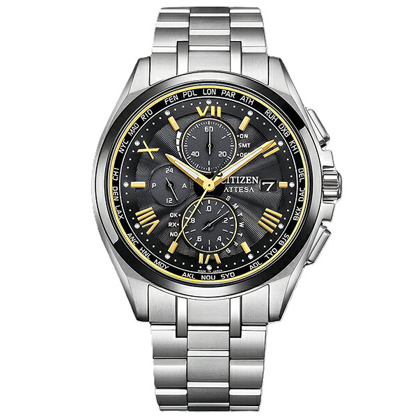 CITIZEN シチズン ATTESA アテッサ エコ・ドライブ 電波時計 ブラック サンレイパターンダイヤル ゴールドインデックス AT8244-57E メンズ 腕時計 国内正規品 送料無料
