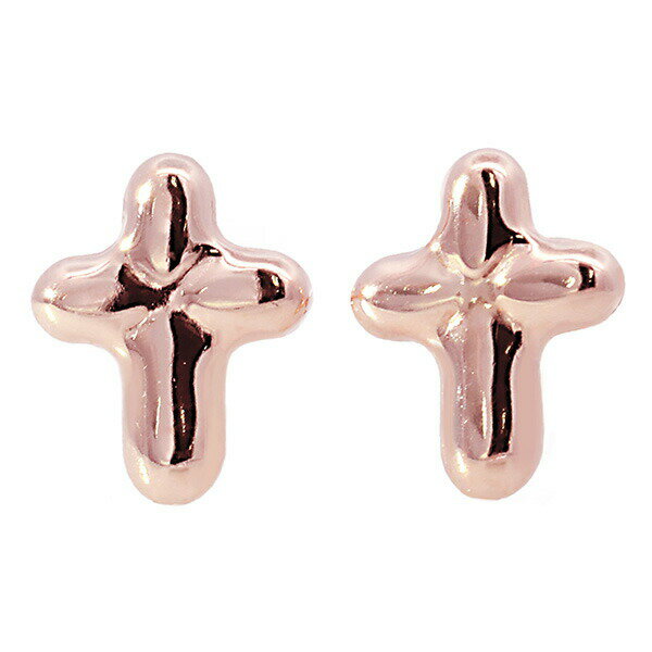 （237803）十字架 クロス ピアス 18k ピンク ぷっくり 小さめ レディース 女性