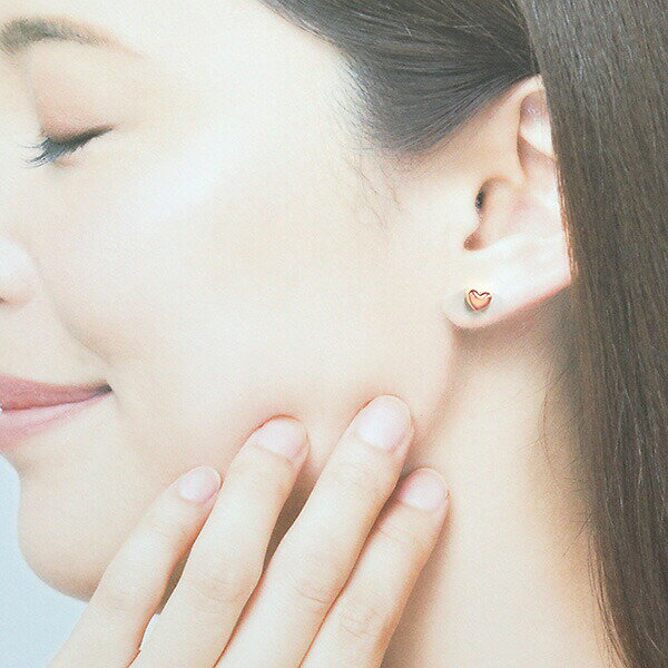 （238437）小さいぷっくりスタッドハートピアス Lサイズ K18PG スタッドピアス