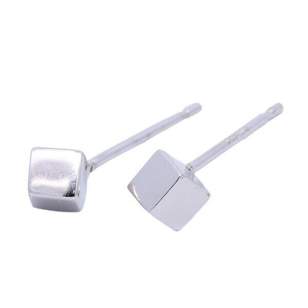 （243852）ホワイトゴールド小 キューブピアス スタッド 18金 ホワイトゴールド シルバーカラー K18WG