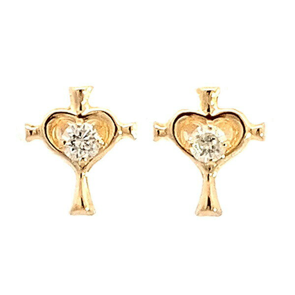 Rakuten - 日本製 クロスハート ダイヤモンド ピアス K18直結 イエローゴールド ハート クロス スタッドピアスレディース 女性 ダイヤモンド