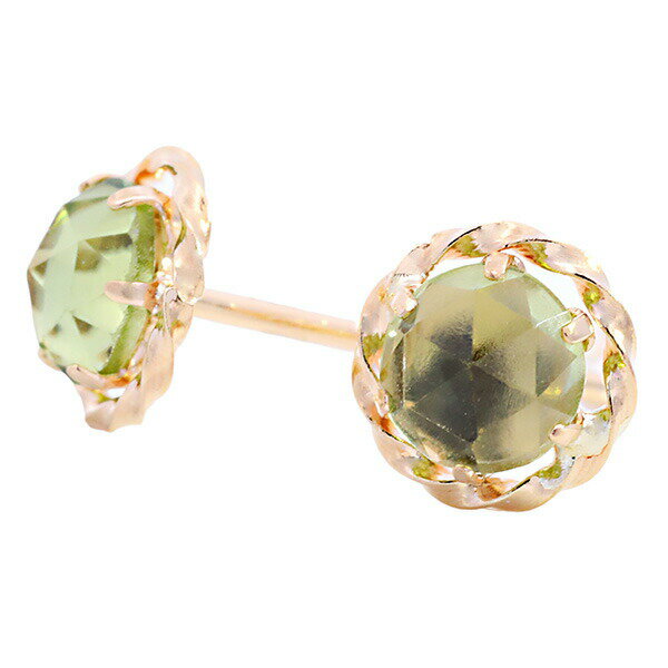 （267035）日本製 ピアス K18 ペリドット ローズカット 天然石 誕生石 金属アレルギー対応 18金 18K プレゼント 女性