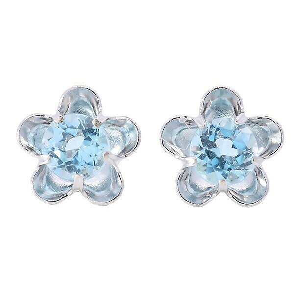 Rakuten - 日本製 フラワー ブルートパーズ ピアス K14WG 一粒 フラワー 14Kホワイトゴールド スタッド 14金 K14WG 14KWG