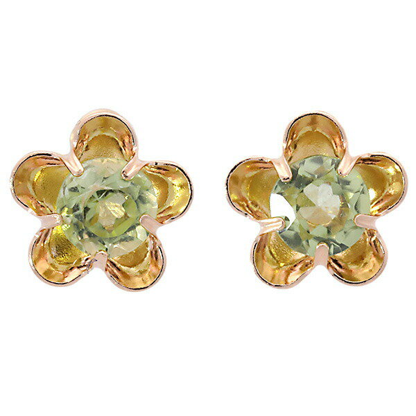 （267050）春ピアス K18 フラワー ペリドット 金属アレルギー対応 8月 誕生石 ペリドットピアス 両耳用 K18YG 18金 18k イエローゴールド