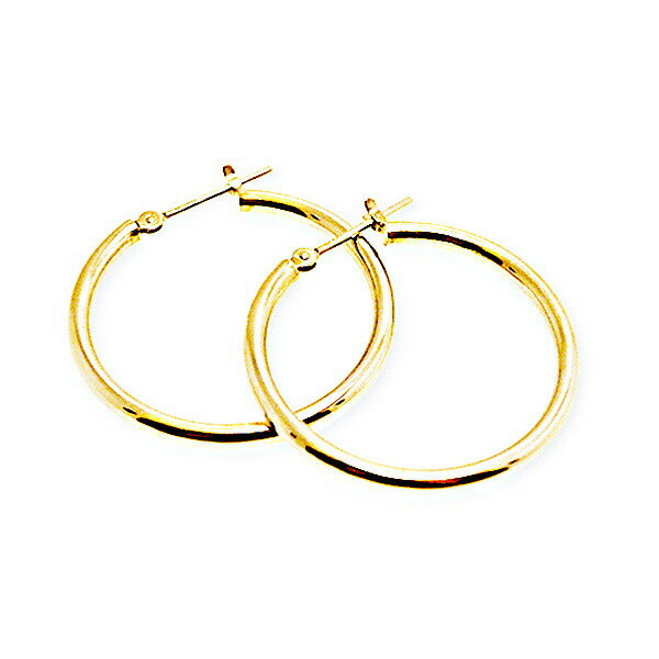 （k2_25）日本製 18金ピアス 輪っかフープピアス 1ペア 両耳用 定番 大きめ 18k 2mm×25mm レディース 女性 わっかイエローゴールド プレゼント(4.0)