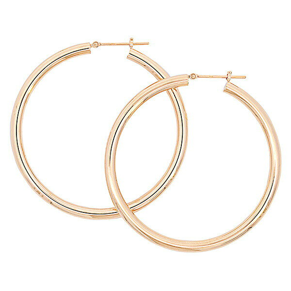 乐天商城 - フープピアス 輪っか リングピアス 18k ゴールド 3mm×45mm K18 地金ピアス レディース メンズ 両耳 1ペア プレゼント ギフト 太い 大きい 18金