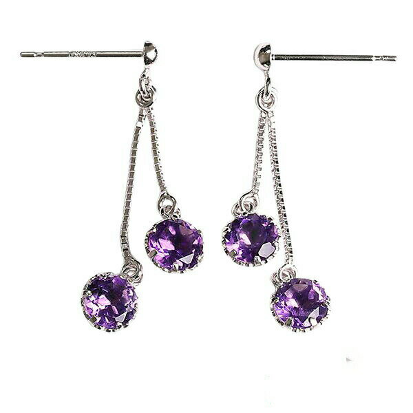 （pe247107）ピアス K14ホワイトゴールド アメジスト 4mm ピアス ぶら下がり 両耳 レディース 女性 かわいい 揺れる 2月 誕生石 プレゼント