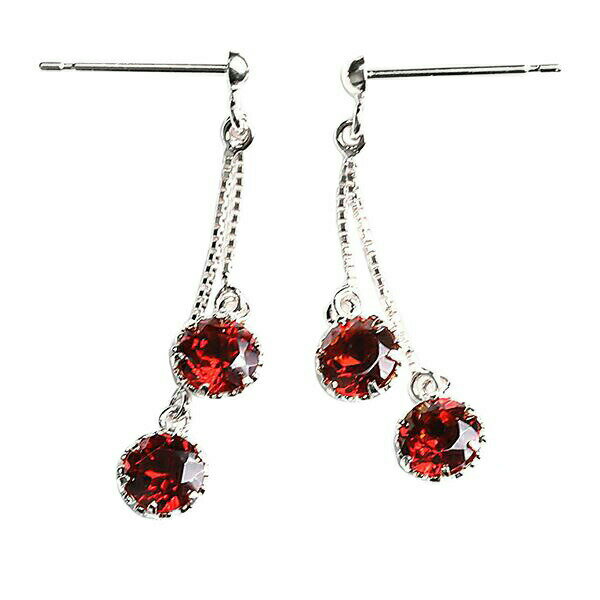 （pe247109）ピアス K14ホワイトゴールド ガーネット 4mm ピアス ぶら下がり 両耳 レディース 女性 揺れる 1月 誕生石 プレゼント