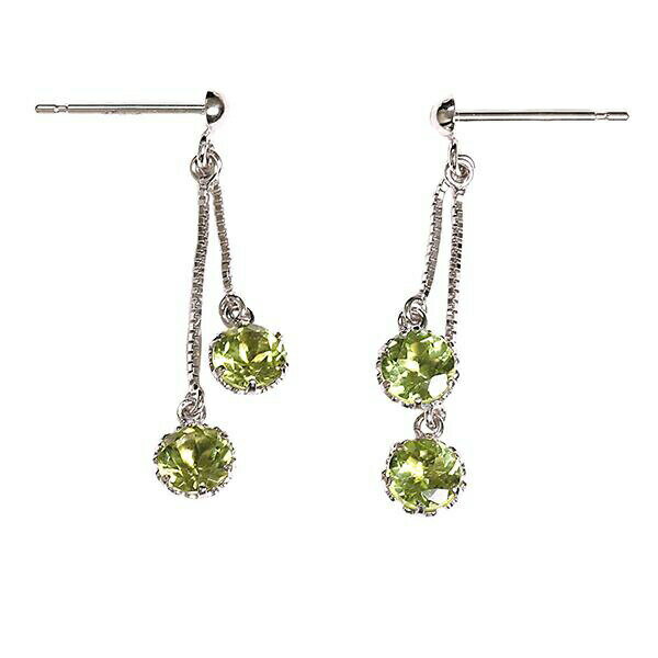 （pe247110）ピアス 14kホワイトゴールド ペリドット 4mm ピアス ぶら下がり 両耳 レディース 女性 かわいい 揺れる 8月 誕生石 プレゼント K14WG