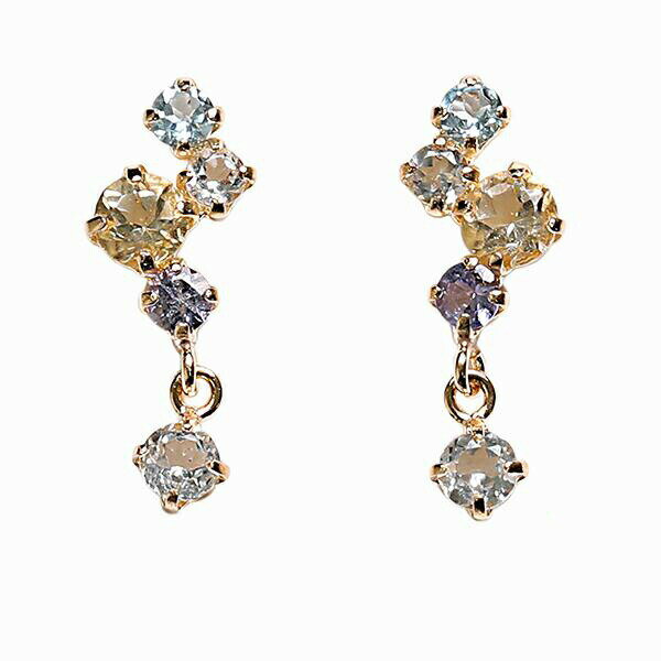 樂天商城 - ピアス 18k マルチカラーピアス 両耳 レディース 女性 かわいい スタッドタイプ ぶら下がり 贈り物 プレゼント K18YG イエローゴールド