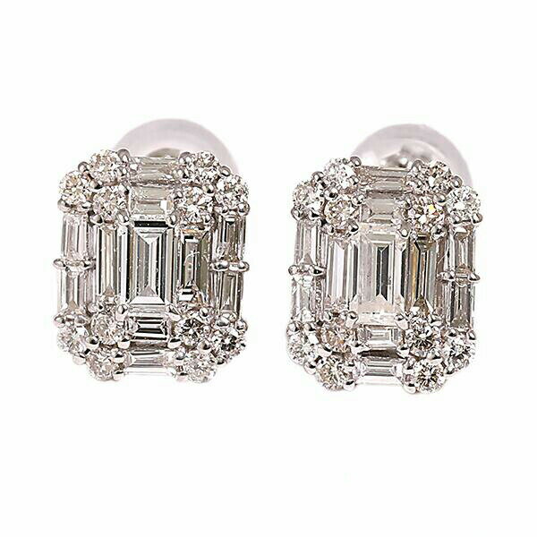Rakuten - ピアス プラチナ 天然ダイヤモンドピアス 0.8カラット PT900 バケットピアス 両耳 レディース 女性 4月 誕生石 四角形 プレゼント
