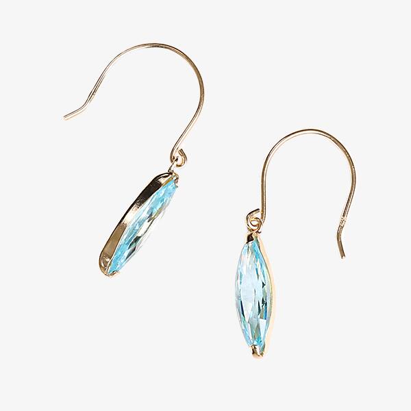 乐天商城 - 18kイエローゴールド ブルーカラーキュービック フックピアス 両耳 レディース 女性 一粒 ぶら下がり ピアス プレゼント 青色 水色